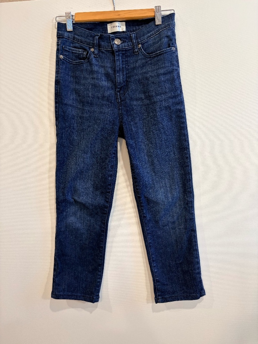 FRAME High Rise Straight Jeans 26 Guilty Blue Petite Altered 25"